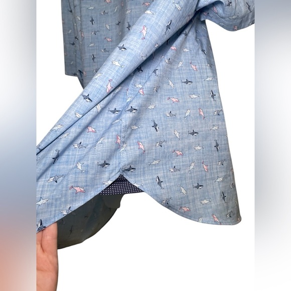 Con.Struct Men’s Slim Fit Shark Print Button Down Shirt Blue XXL - Picture 7 of 7